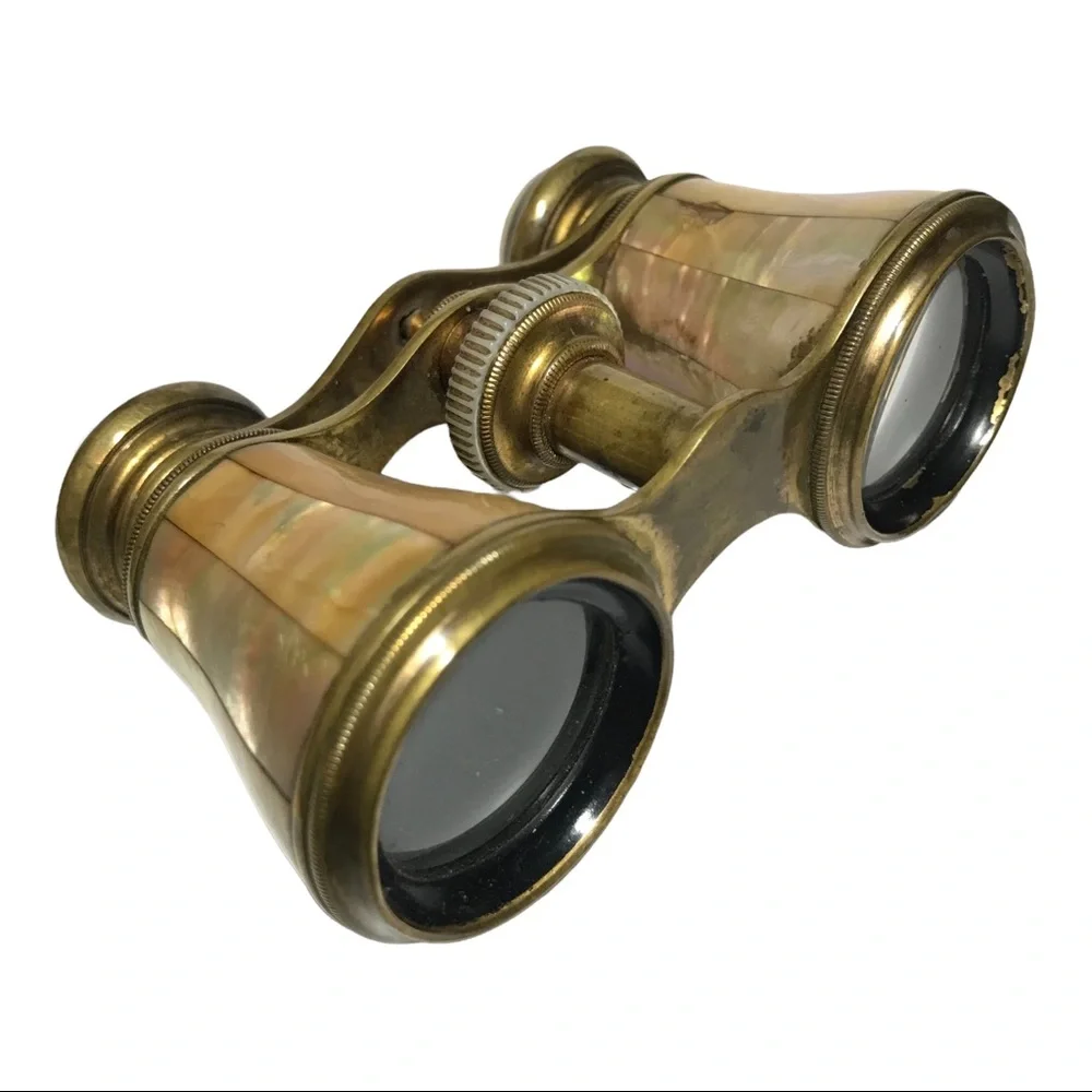 Vintage French Verdi Paris Mother Of Pearl Brass Opera Glasses Binoculars 1910s